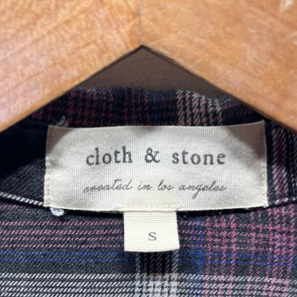 Cloth & Stone Shirt Flannel Raw Hem Gray Pink Plaid Rayon Casual Boho Comfy S - Picture 5 of 7